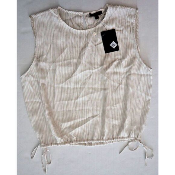 ATM Women's Sz S Beige Striped Pleated Cropped Pants & Sz M Sleeveless Top - Picture 3 of 16